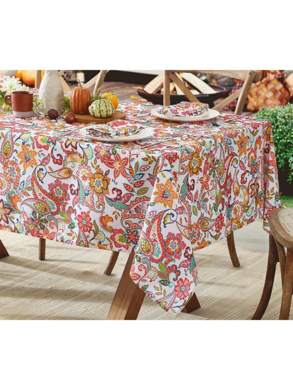 Bohemian Coral Paisley Tablecloth - Heavyweight Water-Resistant 60x120" This